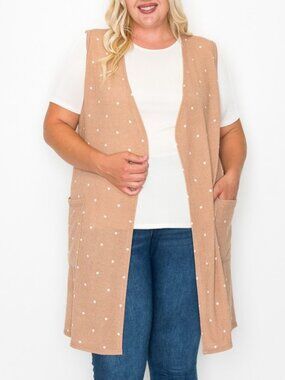 Curvy Lovey Cocoa Brown Polka Dot Longline Vest – Plus Size 3XL–5XL – NWOT